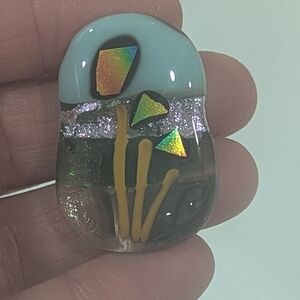 Hand Crafted artisan made fused glass landscape magnet. Stocking Stuffer